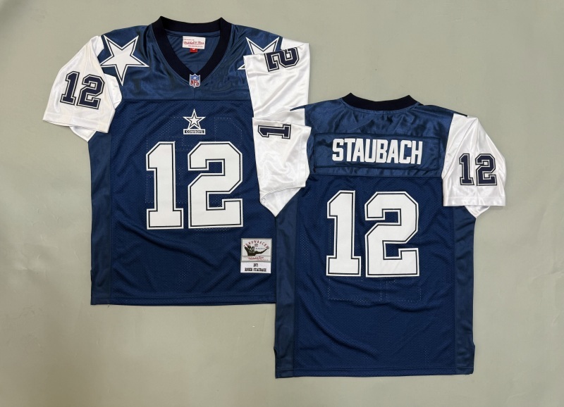 Men 2025 Nike Dallas Cowboys #12 Staubach Blue Throwback Limited NFL Jersey 001->dallas cowboys->NFL Jersey